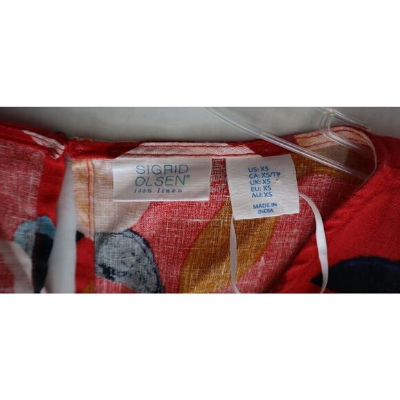 Sigrid Olsen Women's Sz XS Red Floral Sleeveless Linen Trapeze Mini Dress - Picture 3 of 14